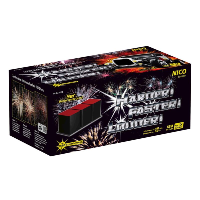 Harder! Faster! Louder! 120-Schuss-Feuerwerkverbund von NICO Europe ab 161.49€ jetzt bestellen