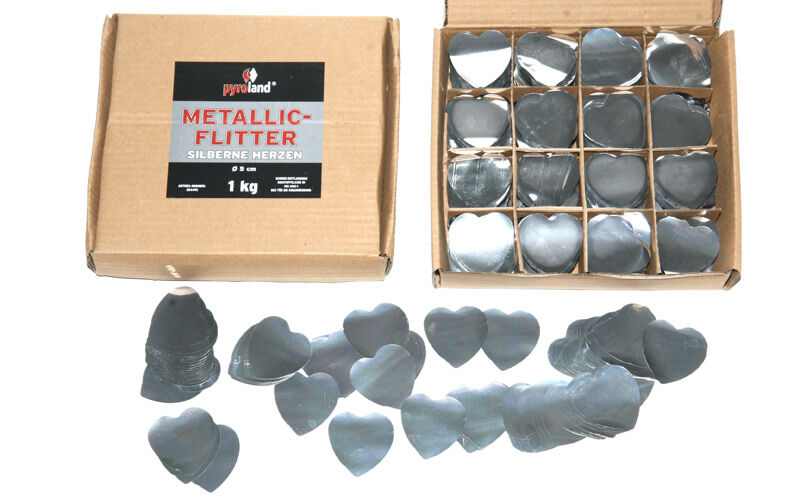 Metallic Flitter - Silberne Herzen 1kg (Pappschachtel) von Pyroland ab 14.7€ jetzt bestellen