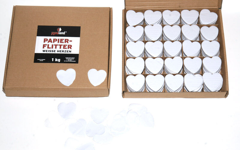 Papier Flitter - Weiße Herzen 1kg (Pappschachtel) von Pyroland ab 8.82€ jetzt bestellen